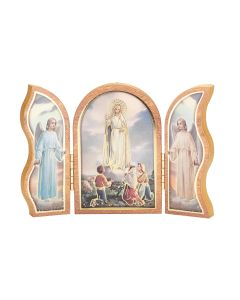 Our Lady of Fatima Standing Natural Wood Triptych
