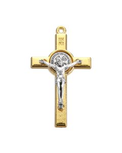 2" Gold Tone Benedictine Crucifix with St. Bendict Medal