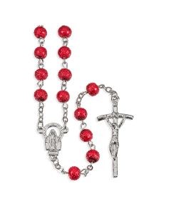 6mm Red Hammered Bead Rosary-P65