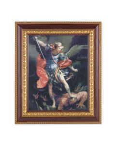 11 1/2" x 13 1/2" Cherry Frame with Gold Trim with an 8" x 10" Saint Michael Print