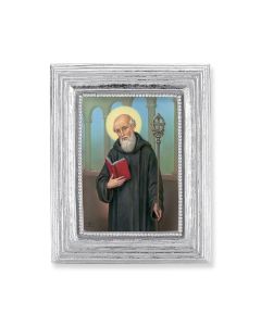 3 3/4" x 4 1/2" Silver Frame with a Saint Benedict Print-P65