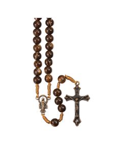 Marbleized Brown Wood Bead Rosary with Crucifix