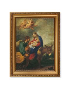 15 1/2" x 19 1/2" Antique Gold Leaf Beveled Frame with Bead Inlay and 12" x 16" Flight into Egypt Textured Art