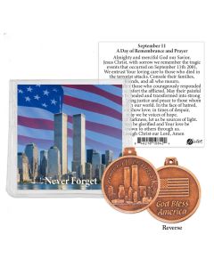 1 1/4" Pocket Coin of the 25th Anniversary of 9/11 with a Holy Card in a Clear Pouch  sold in inc of 3 - P65