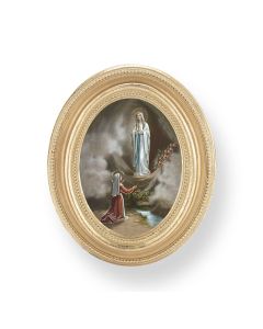 3 1/2" x 4 1/2" Gold Oval Frame with an Our Lady of Lourdes Print-P65