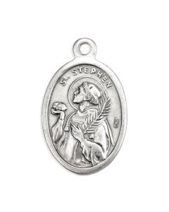 1" Oval Antiqued Silver Oxidized Saint Stephen Medal