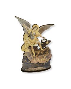 6" Saint Michael Laser Cut Wood Statue with Biography