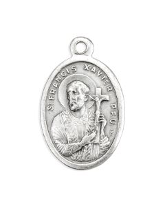1" Oval Antiqued Silver Oxidized St. Francis and Mother Cabrini Medal