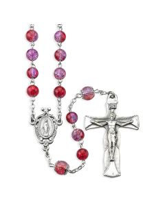 Amethyst and Ruby Crackle Bead Rosary, Boxed