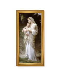 17 1/4" x 33 1/4" Antique Gold Leaf Finished Beveled Frame with 14" x 30" Divine Innocence Textured Art