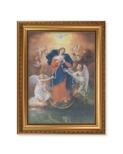 15 1/2" x 19 1/2" Antique Gold Leaf Beveled Frame with Bead Inlay and 12" x 16" Our Lady Untier of Knots Canvas Artwork