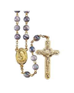 8mm Glass Swirl Design Gold Bead Rosary in Gold Plating with Deluxe Velvet Box
