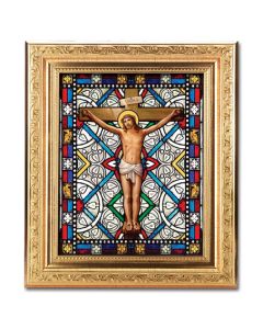 8 1/4" x 10 1/4" Gold Ornate Frame with a 6" x 8" Crucifixion Textured Glass Artwork