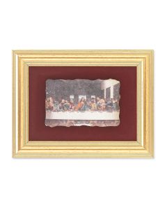 5" x 6.5" Gold Leaf Frame with 2.5" x 3.25" Da Vinci: Last Supper Fresco Print Mounted on Red Velvet Lining