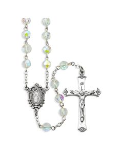 Crystal Aurora Borealis Bead Rosary, Boxed