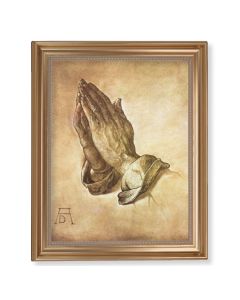 13 1/2" x 16 9/16" Gold Leaf Antique Finished Frame with 11" x 14"  Praying Hands Textured Art