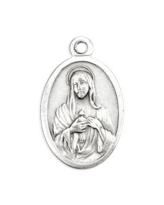 1" Oval Antiqued Silver Oxidized Immaculate Heart of Mary Medal