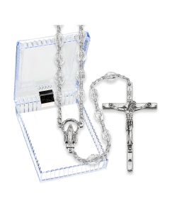 Crystal Clear Oval Plastic Bead Rosary, Boxed