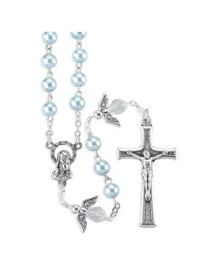 Light Blue Faux Pearl Bead Rosary-P65