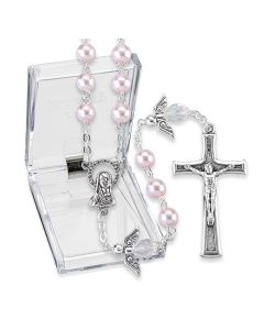 Pink Pearl Faux Pearl Bead Rosary, Boxed-P65