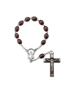 One Decade Oval Brown Wood Bead Auto Rosary