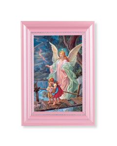 5 1/2" x 7" Pink Frame with Guardian Angel Print