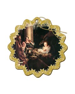 3 1/2" x 3 1/2" Fine Art Wooden Christmas Ornament with Gold Accents