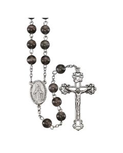 8mm Cats Eye Black Stone Rosary