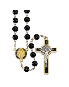 8mm Black Glass Bead Rosary