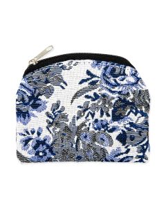 White and Blue Flower Brocade Rosary Case