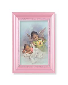 5 1/2" x 7" Pink Frame with Guardian Angel with Lantern Print