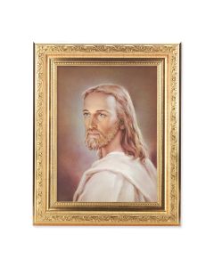 8 1/4" x 10 1/4" Gold Ornate Frame with a 6" x 8" Head of Christ Print