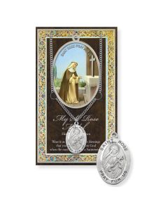 Saint Rose Genuine Pewter Medal on a 18" Chain with Biography and Picture Folder