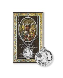 Our Lady of Czestochowa Genuine Pewter Medal on a 18" Chain with Biography and Picture Folder