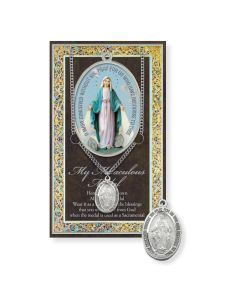 Miraculous Medal - Genuine Pewter Medal on a 24" Chain with Biography and Picture Folder