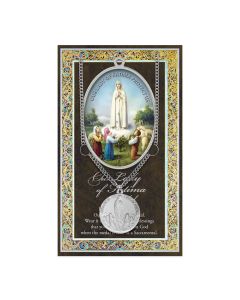 Our Lady of Fatima Genuine Pewter Medal on a 18" Chain with Biography and Picture Folder