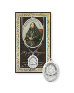 Genuine Pewter St. Frances Cabrini Medal on an 18" Stainless Steel Chain with a Silver Embossed Pamphlet.