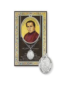 Genuine Pewter Saint John Neuman Medal on a 24" Stainless Steel Chain with a Silver Embossed Pamphlet.