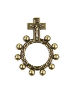 Bronze Tone Rosary Ring with Crucifix