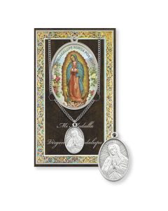 Our Lady of Guadalupe Genuine Pewter Medal on a 24" Chain with Biography and Picture Folder in Spanish