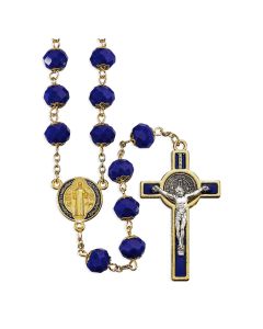 8mm x 10mm Cobalt Blue Crystal Double Capped Bead Rosary