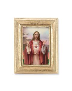 3 3/4" x 4 1/2" Gold Frame with a Sacred Heart Print-P65