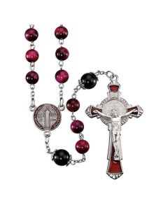 8mm Red Tiger Eye Stone Beads with 10mm Capped Onyx Our Father Beads Rosary