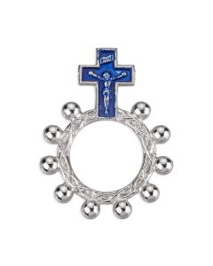 Blue Epoxied Crucifix Rosary Ring
