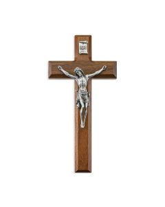 7" Walnut Cross with Genuine Fine Pewter Corpus