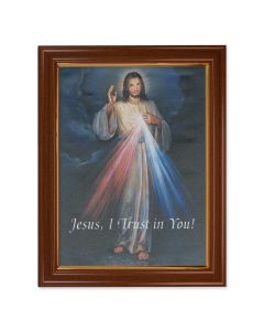 15 1/2" x 19 1/2" Walnut Finish Frame with Gold Accent and a 12" x 16" Divine Mercy Canvas Artwork