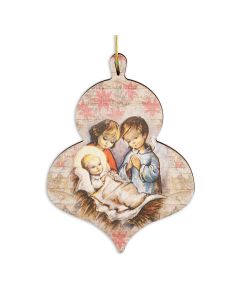 Wooden Christmas Ornament with Praying Angels over Jesus