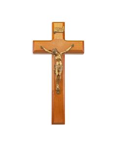 10" Cherry Wood Cross with Museum Gold Finish Corpus