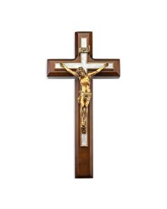 10" Walnut Wood and Pearlized Cross with Museum Gold Finish Corpus