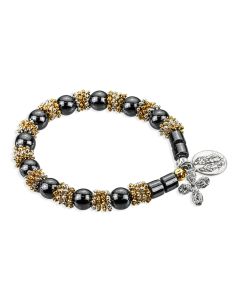 Hematite Blessed Beads Bracelet with Holy Family Medal